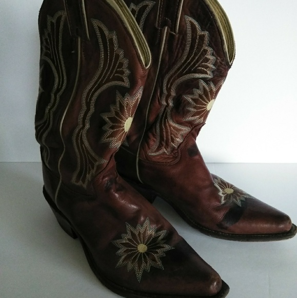 Shoes - Justin Boots Brown with Flower Stitching